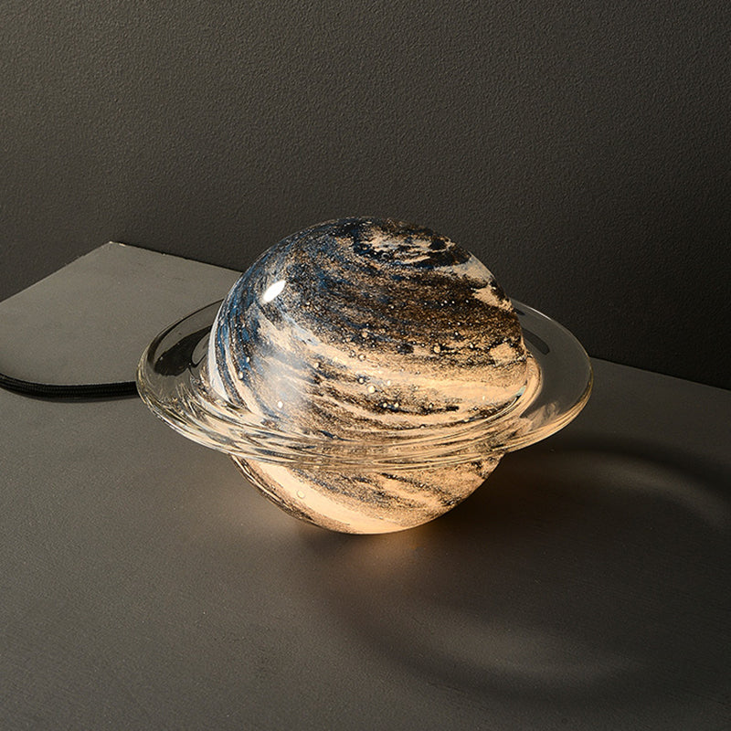 Creative Planet Shaped Night Lamp Modern Glass 1-Bulb Living Room Table Light
