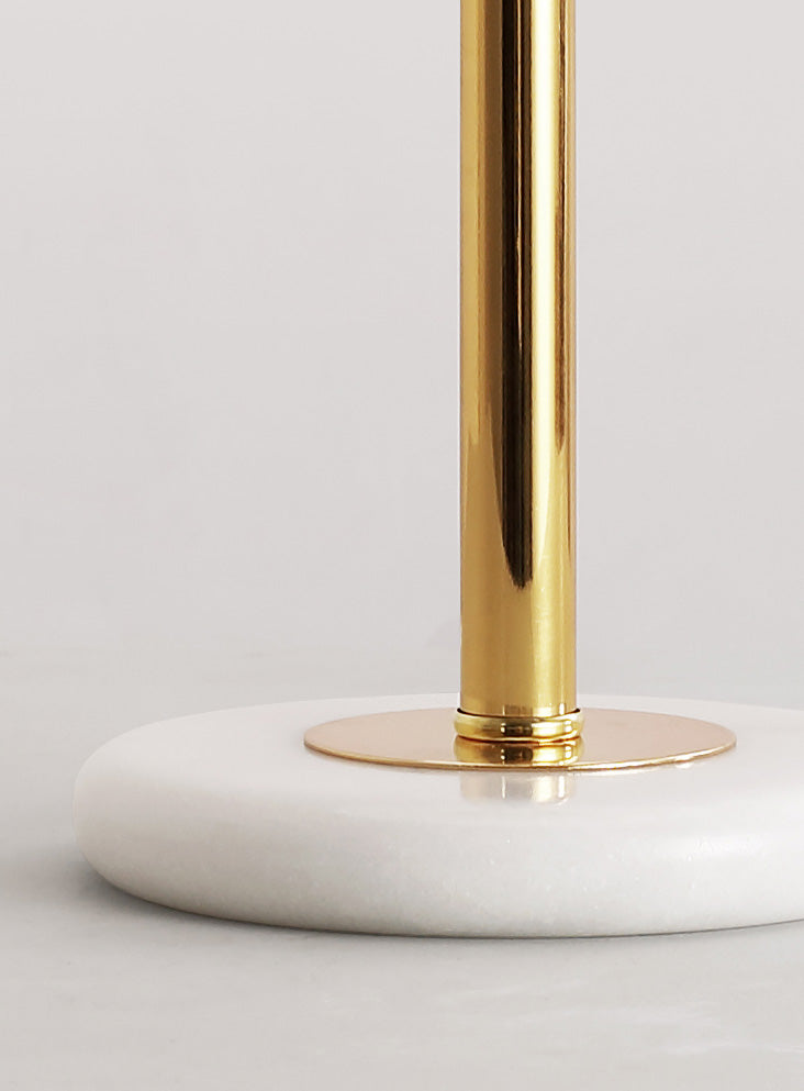 White Ribbed Glass Drum Shade Night Lamp Minimalist 1 Bulb Gold Table Light with Marble Base
