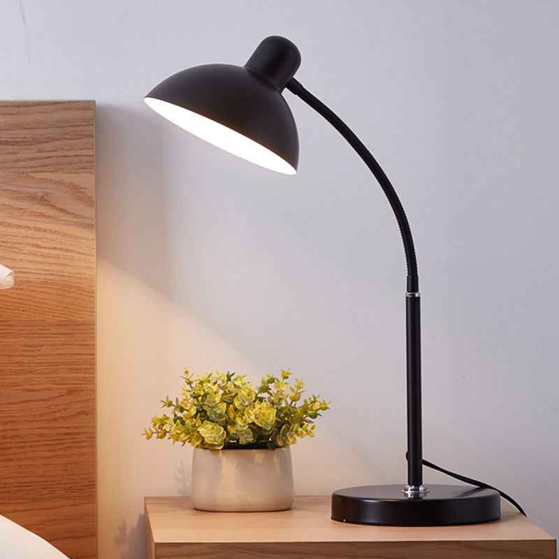 Bowl Shade Flexible Reading Lamp Macaron Style Metal 1 Bulb Bedroom Table Light