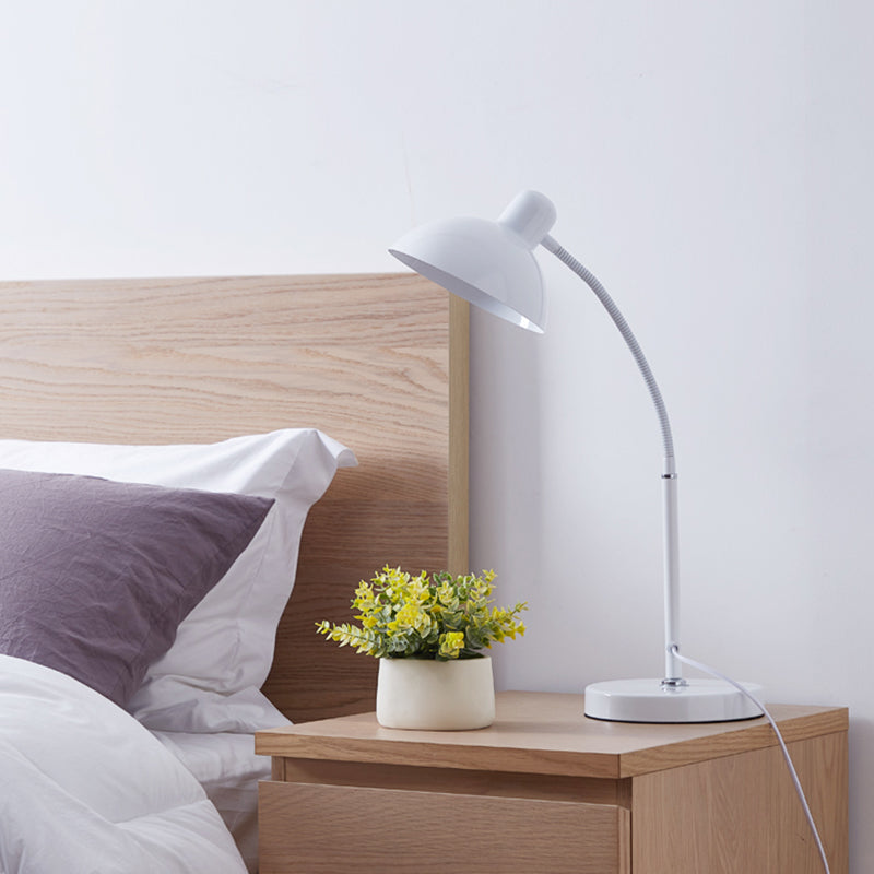 Bowl Shade Flexible Reading Lamp Macaron Style Metal 1 Bulb Bedroom Table Light