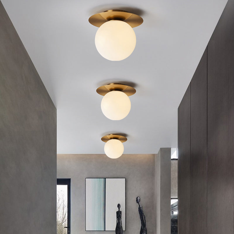 Glass Brass Ceiling Light in Modern Concise Style Iron Globe Flush Mount for Corridor