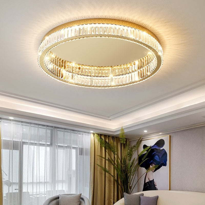 Lámpara de techo LED circular dorada de estilo moderno, montaje empotrado de acero inoxidable con pantalla de cristal