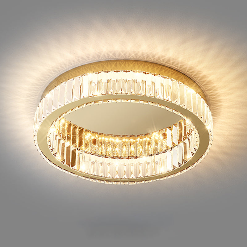 Lámpara de techo LED circular dorada de estilo moderno, montaje empotrado de acero inoxidable con pantalla de cristal