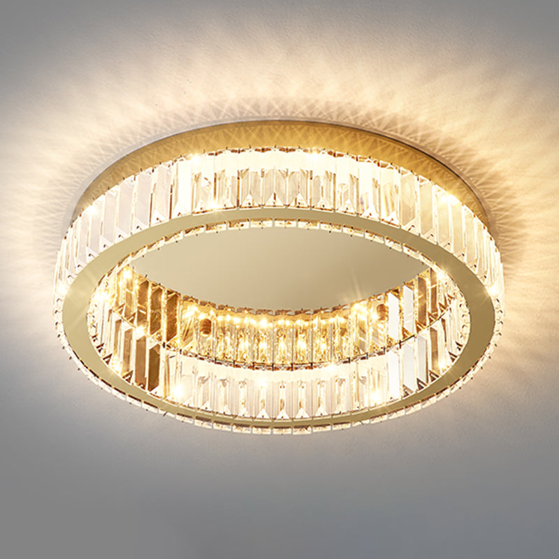 Lámpara de techo LED circular dorada de estilo moderno, montaje empotrado de acero inoxidable con pantalla de cristal