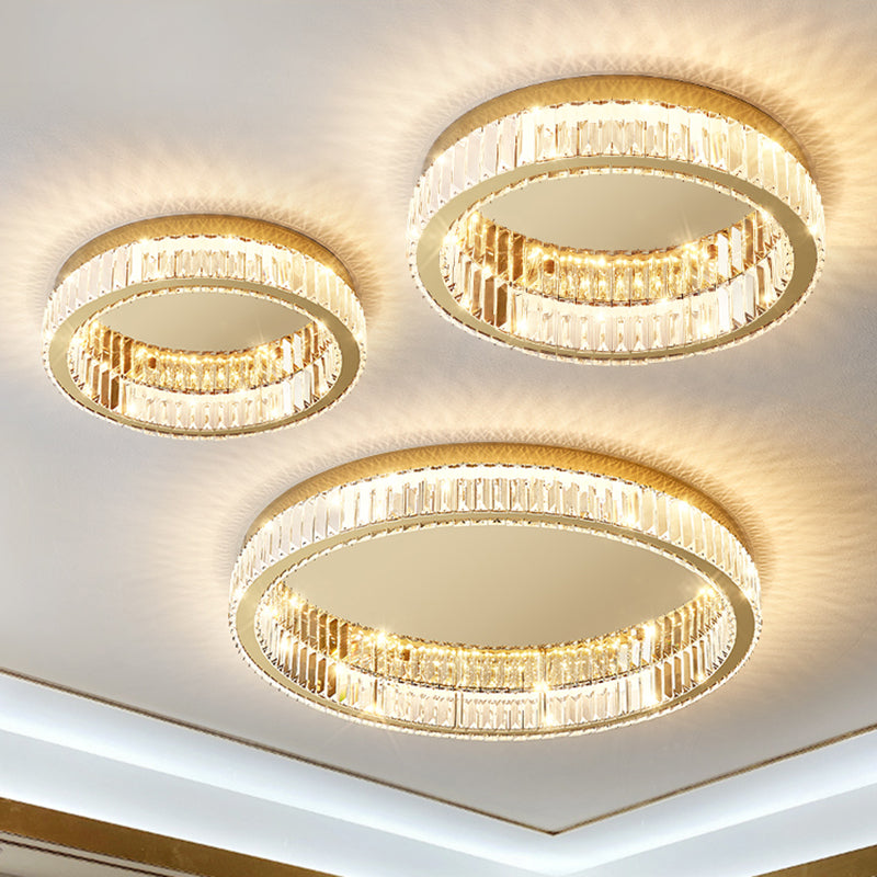 Lámpara de techo LED circular dorada de estilo moderno, montaje empotrado de acero inoxidable con pantalla de cristal