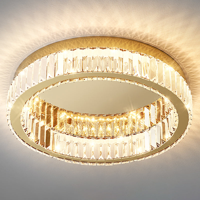 Lámpara de techo LED circular dorada de estilo moderno, montaje empotrado de acero inoxidable con pantalla de cristal