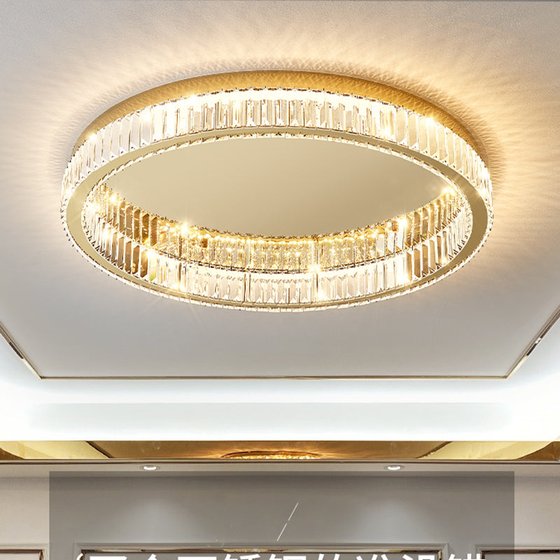 Lámpara de techo LED circular dorada de estilo moderno, montaje empotrado de acero inoxidable con pantalla de cristal