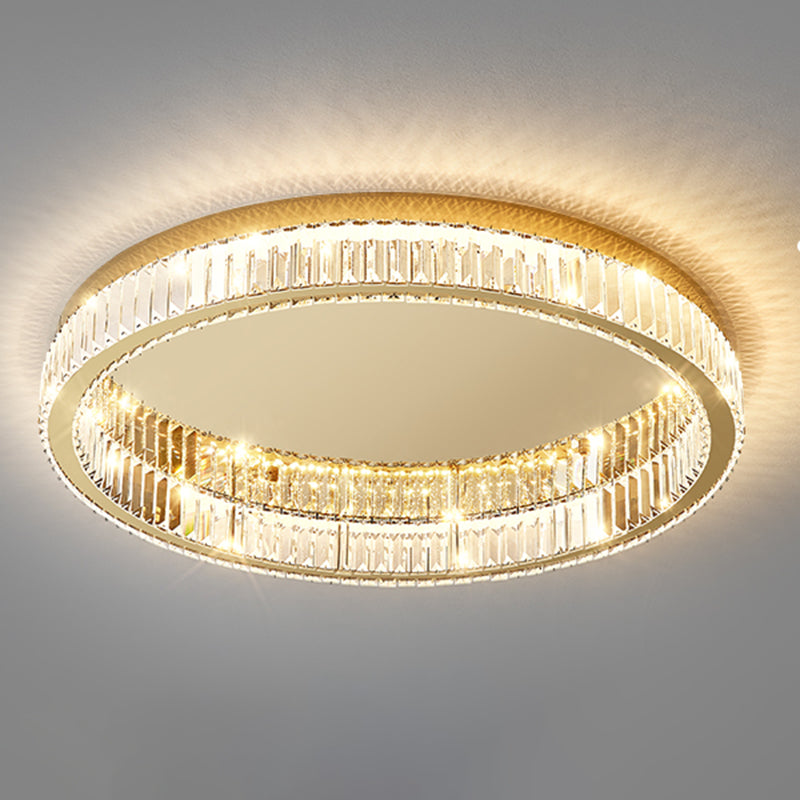 Lámpara de techo LED circular dorada de estilo moderno, montaje empotrado de acero inoxidable con pantalla de cristal