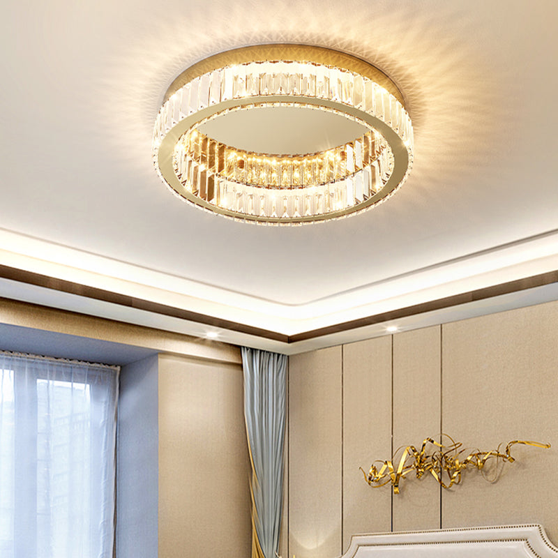 Lámpara de techo LED circular dorada de estilo moderno, montaje empotrado de acero inoxidable con pantalla de cristal