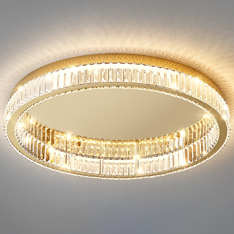 Lámpara de techo LED circular dorada de estilo moderno, montaje empotrado de acero inoxidable con pantalla de cristal