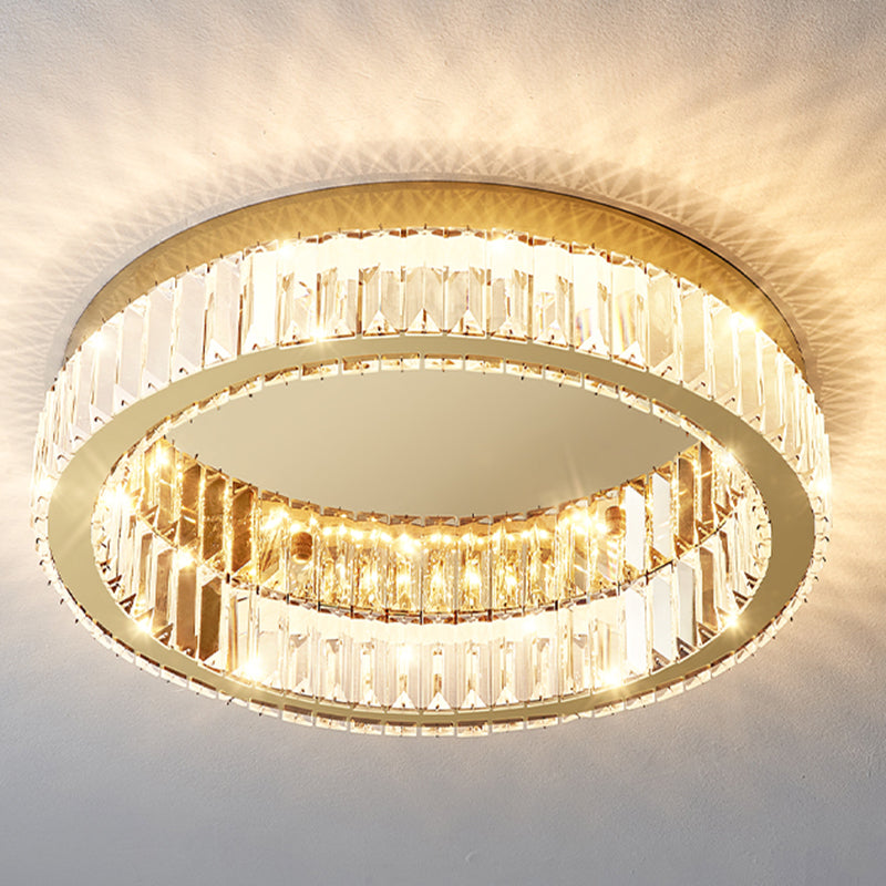 Lámpara de techo LED circular dorada de estilo moderno, montaje empotrado de acero inoxidable con pantalla de cristal