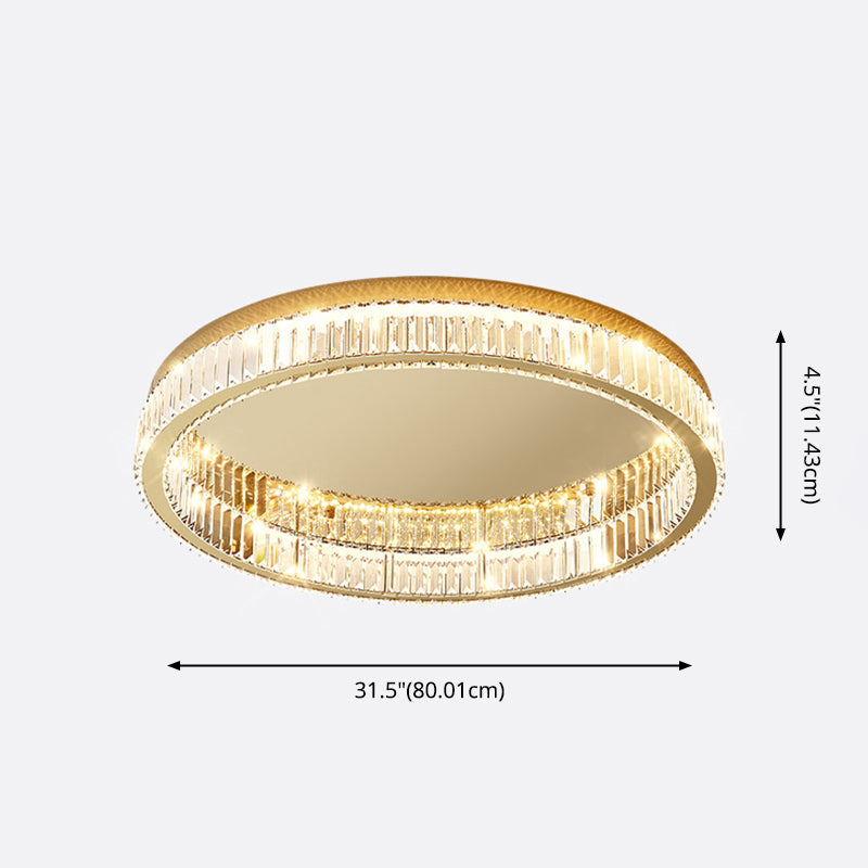 Lámpara de techo LED circular dorada de estilo moderno, montaje empotrado de acero inoxidable con pantalla de cristal
