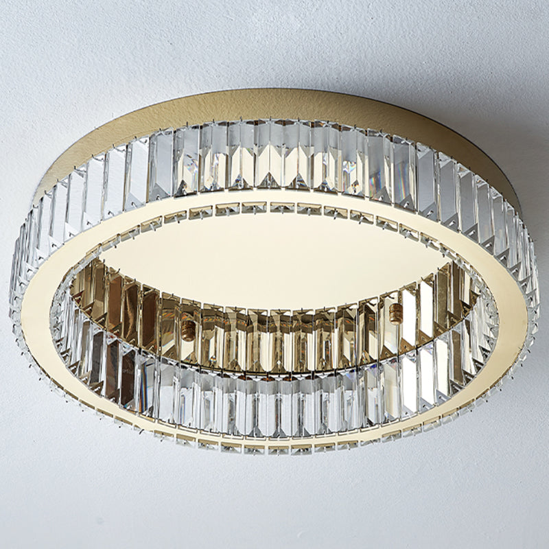 Lámpara de techo LED circular dorada de estilo moderno, montaje empotrado de acero inoxidable con pantalla de cristal