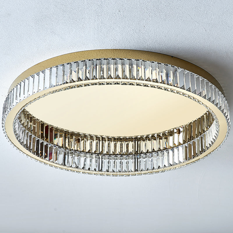 Gold Circular LED Ceiling Light in Modern Style Stainless-Steel Flush Mount with Crystal Shade