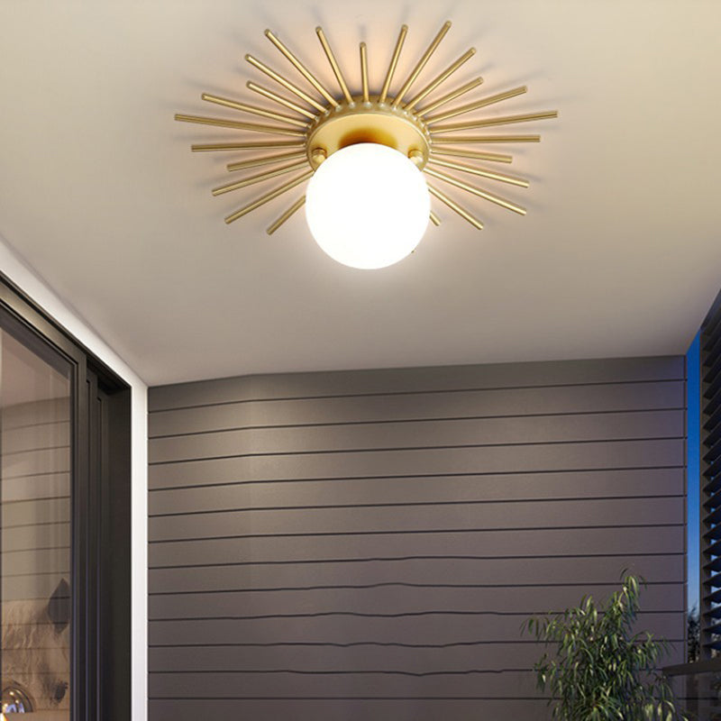 Plafonnier Globe doré de style créatif moderne en fer forgé avec abat-jour en verre