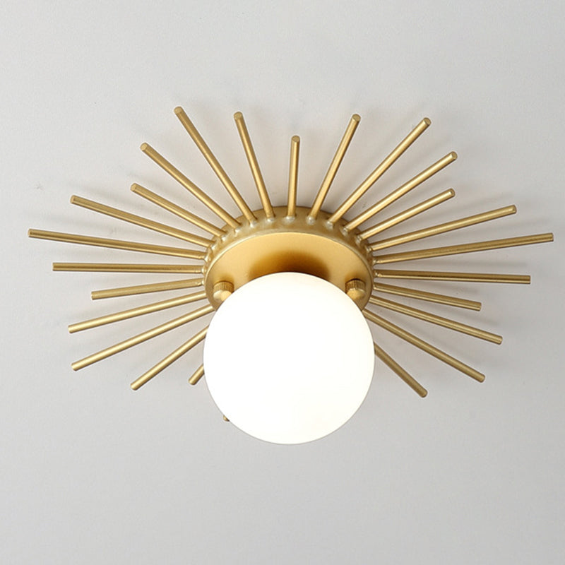 Plafonnier Globe doré de style créatif moderne en fer forgé avec abat-jour en verre