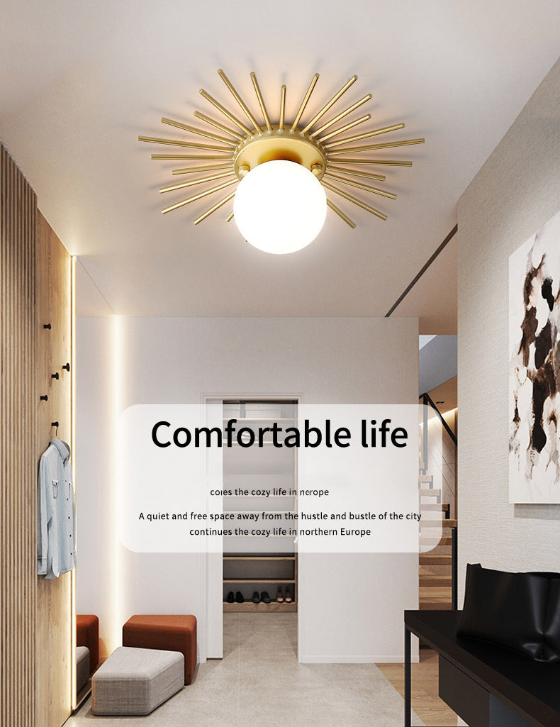 Plafonnier Globe doré de style créatif moderne en fer forgé avec abat-jour en verre