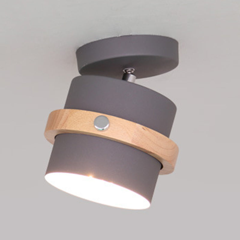 Modern Artistic Ceiling Light Wooden Geometric Semi Flush Mount with Wrought Iron Shade