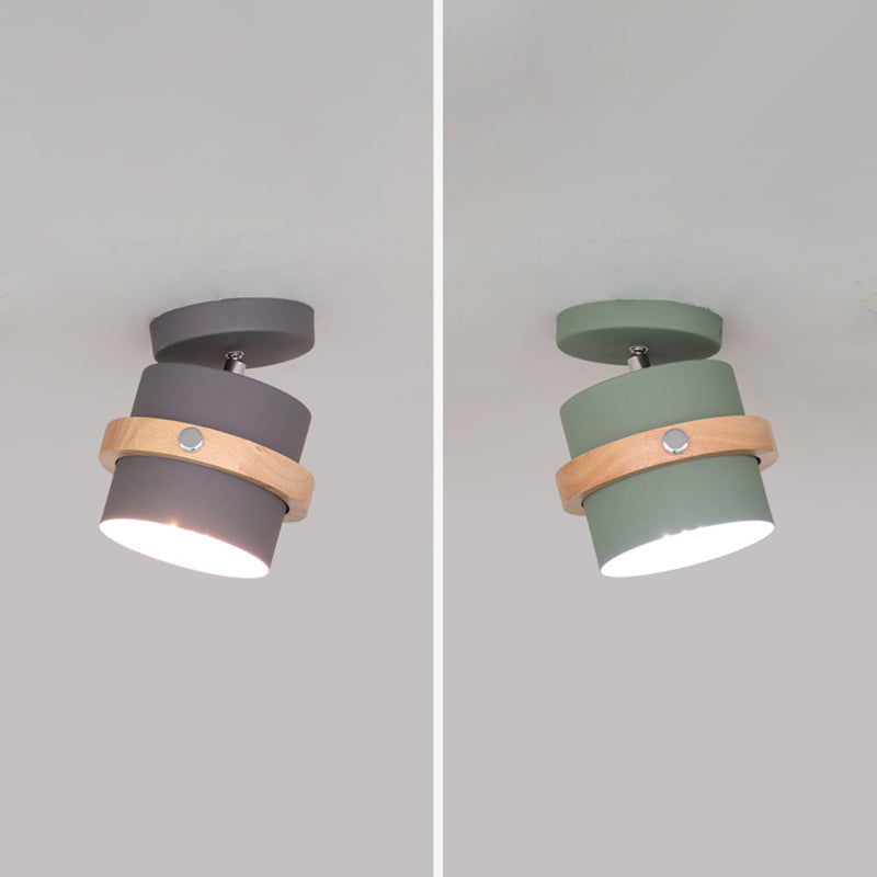 Modern Artistic Ceiling Light Wooden Geometric Semi Flush Mount with Wrought Iron Shade