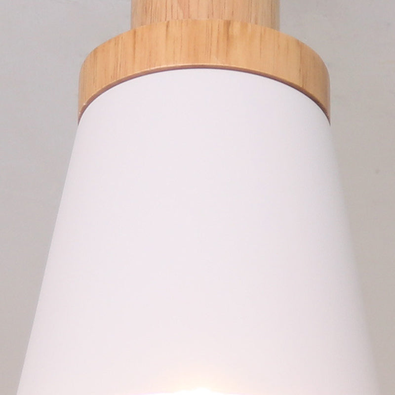 Modern Artistic Ceiling Light Wooden Geometric Semi Flush Mount with Wrought Iron Shade