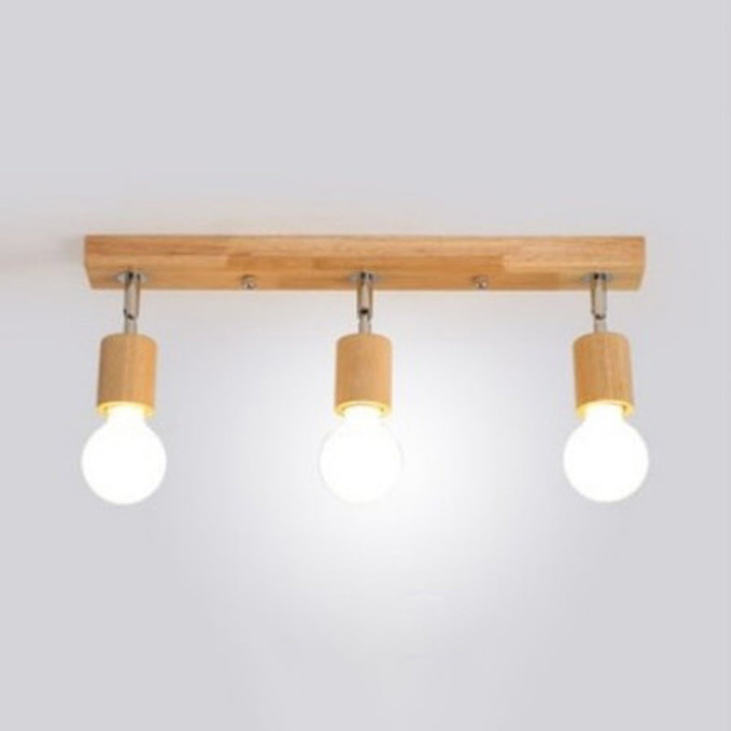 Modern Minimalist Rotatable Ceiling Light Wooden Bare Bulb Semi Flush Mount for Corridor