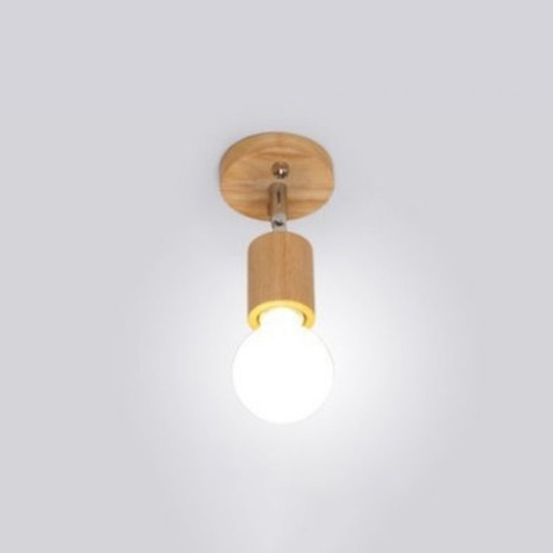 Modern Minimalist Rotatable Ceiling Light Wooden Bare Bulb Semi Flush Mount for Corridor