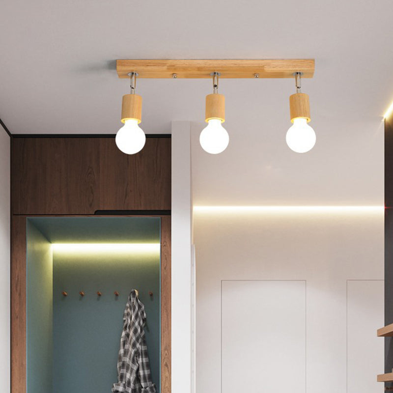 Lámpara de techo giratoria minimalista moderna, bombilla desnuda de madera, soporte semiempotrado para pasillo