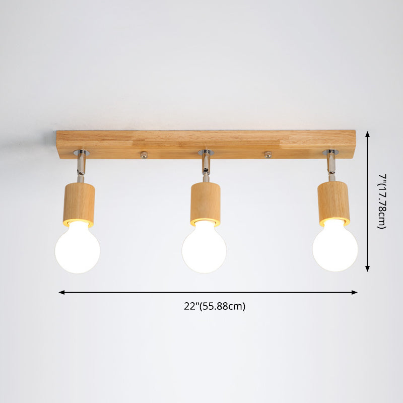 Modern Minimalist Rotatable Ceiling Light Wooden Bare Bulb Semi Flush Mount for Corridor