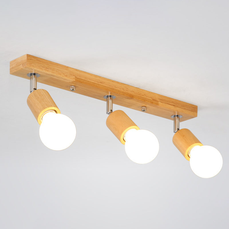 Modern Minimalist Rotatable Ceiling Light Wooden Bare Bulb Semi Flush Mount for Corridor