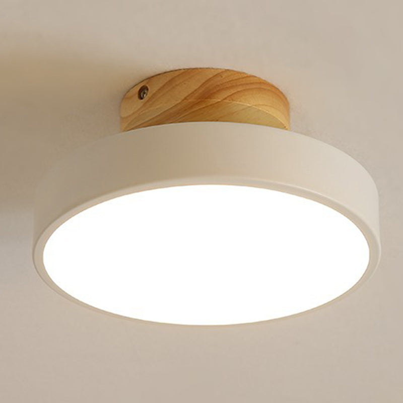 Montaje semi empotrado LED circular de madera en lámpara de techo Macaron acrílica de simplicidad moderna para pasillo