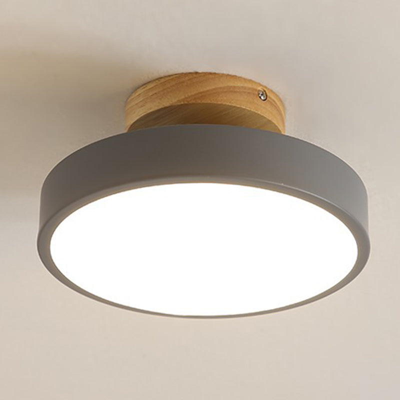 Montaje semi empotrado LED circular de madera en lámpara de techo Macaron acrílica de simplicidad moderna para pasillo