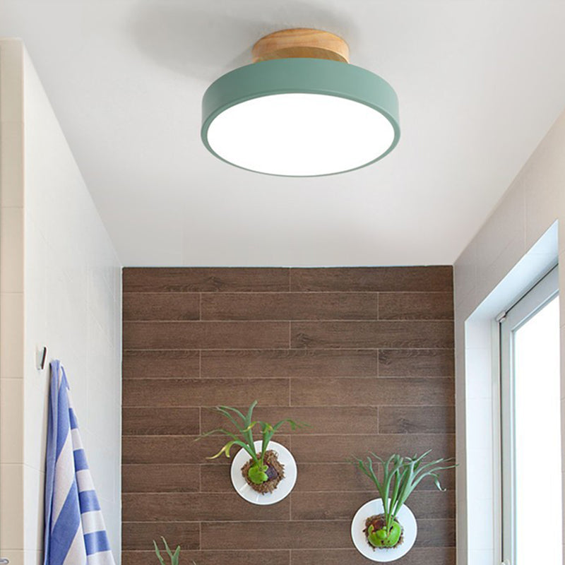 Montaje semi empotrado LED circular de madera en lámpara de techo Macaron acrílica de simplicidad moderna para pasillo