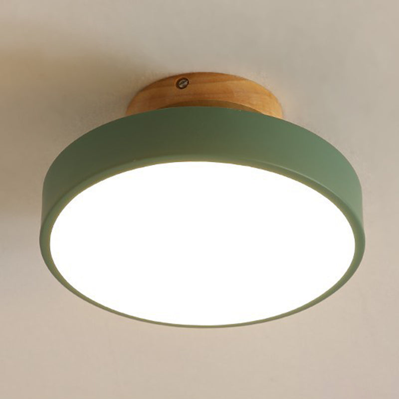 Montaje semi empotrado LED circular de madera en lámpara de techo Macaron acrílica de simplicidad moderna para pasillo