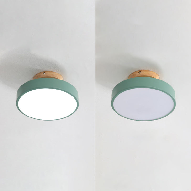 Montaje semi empotrado LED circular de madera en lámpara de techo Macaron acrílica de simplicidad moderna para pasillo