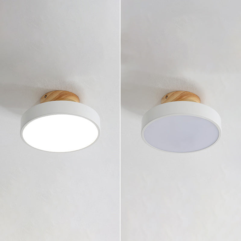 Montaje semi empotrado LED circular de madera en lámpara de techo Macaron acrílica de simplicidad moderna para pasillo