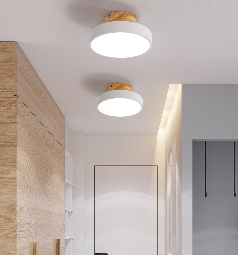 Montaje semi empotrado LED circular de madera en lámpara de techo Macaron acrílica de simplicidad moderna para pasillo