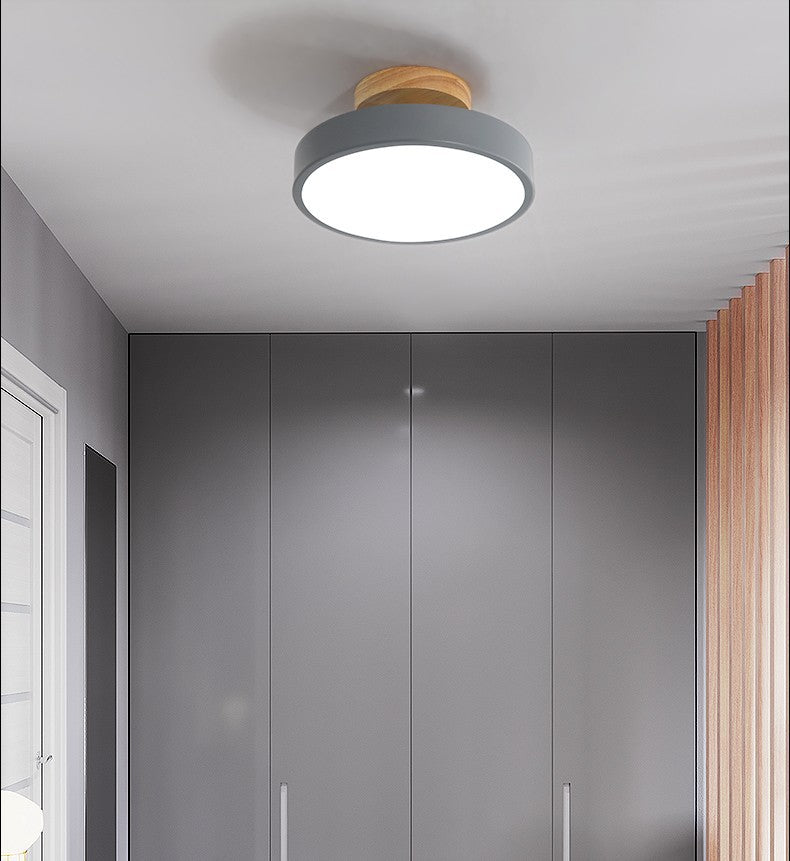 Montaje semi empotrado LED circular de madera en lámpara de techo Macaron acrílica de simplicidad moderna para pasillo