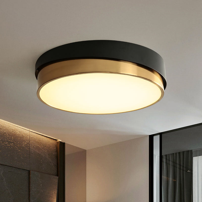 Black and Gold Modern Flush Light Circle 1-Light Ceiling Flush Mount for Bedroom