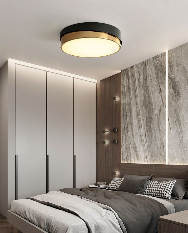 Lámpara empotrada moderna en negro y dorado, círculo, 1 luz, montaje empotrado en techo para dormitorio