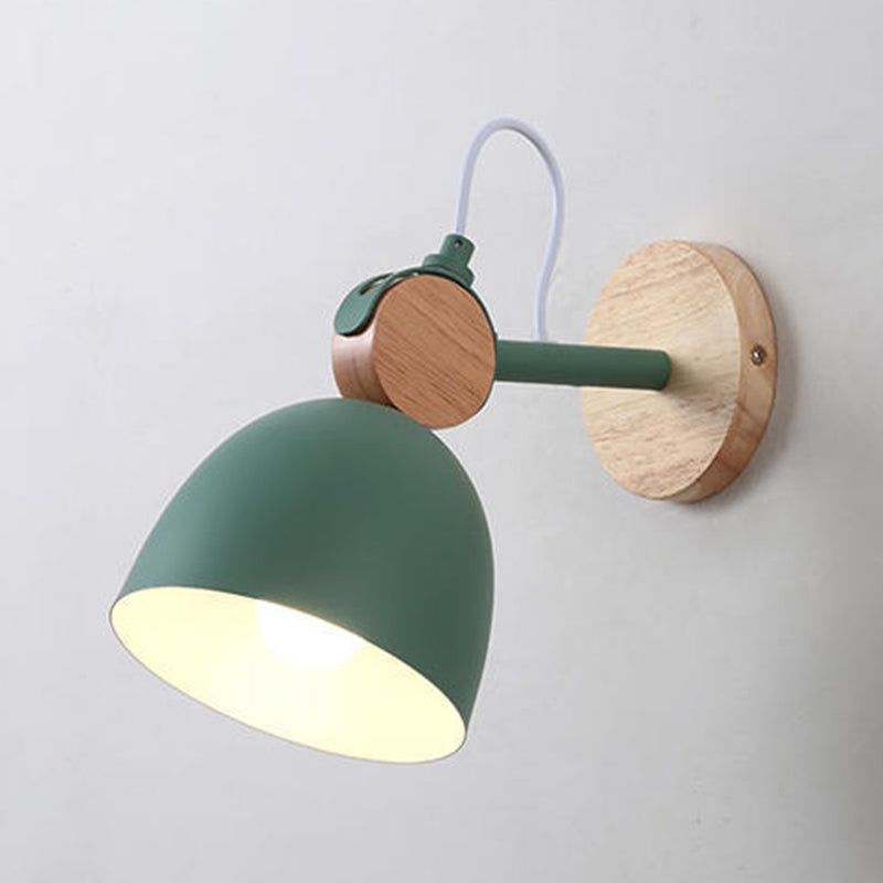 Wooden Dome Single Wall Light in Modern Concise Style Wrought Iron Wall Sconce for Interior Spaces