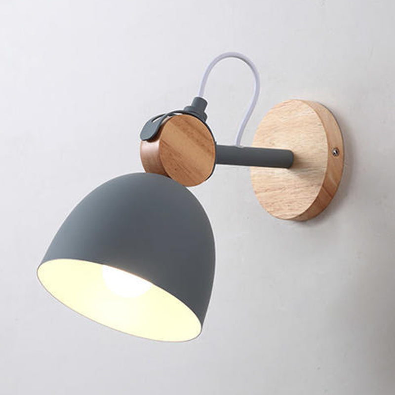 Wooden Dome Single Wall Light in Modern Concise Style Wrought Iron Wall Sconce for Interior Spaces