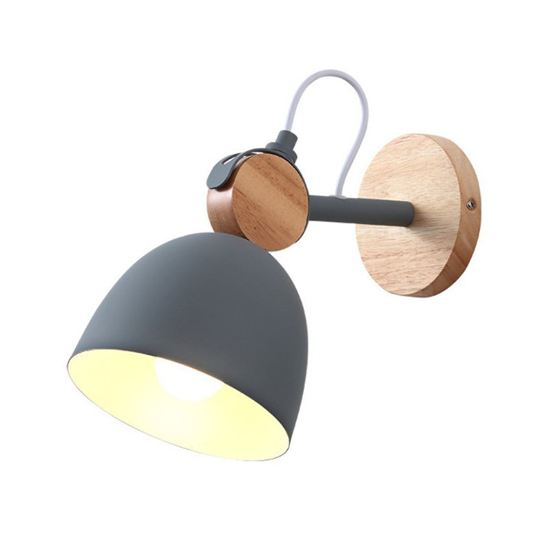 Wooden Dome Single Wall Light in Modern Concise Style Wrought Iron Wall Sconce for Interior Spaces