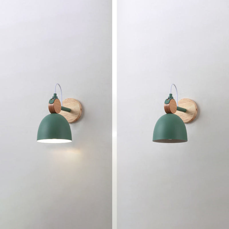 Wooden Dome Single Wall Light in Modern Concise Style Wrought Iron Wall Sconce for Interior Spaces