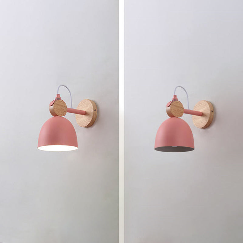 Wooden Dome Single Wall Light in Modern Concise Style Wrought Iron Wall Sconce for Interior Spaces