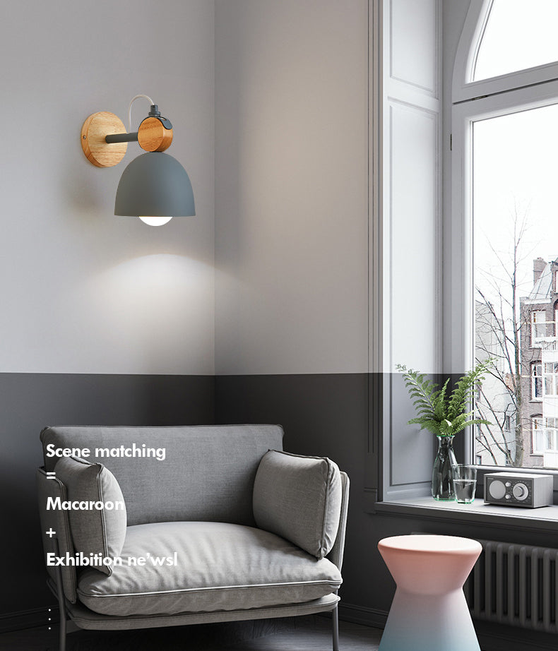 Wooden Dome Single Wall Light in Modern Concise Style Wrought Iron Wall Sconce for Interior Spaces