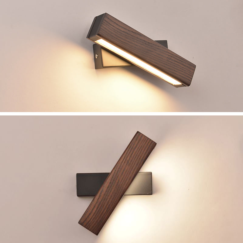 Log Color LED Wall Sconce in Modern Concise Style Wrought Iron Rectangular Rotatable Wall Lamp with Wooden Shade