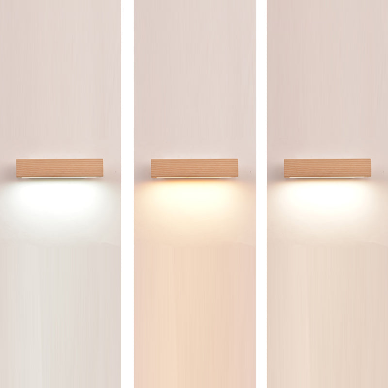 Log Color LED Wall Sconce in Modern Concise Style Wrought Iron Rectangular Rotatable Wall Lamp with Wooden Shade