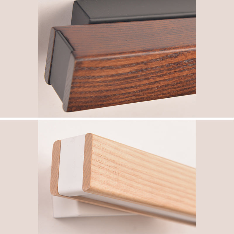 Log Color LED Wall Sconce in Modern Concise Style Wrought Iron Rectangular Rotatable Wall Lamp with Wooden Shade