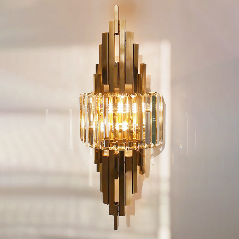 Gold Geometric Wall Sconce in Modern Luxury Style Metal Wall Lamp with Crystal Shade