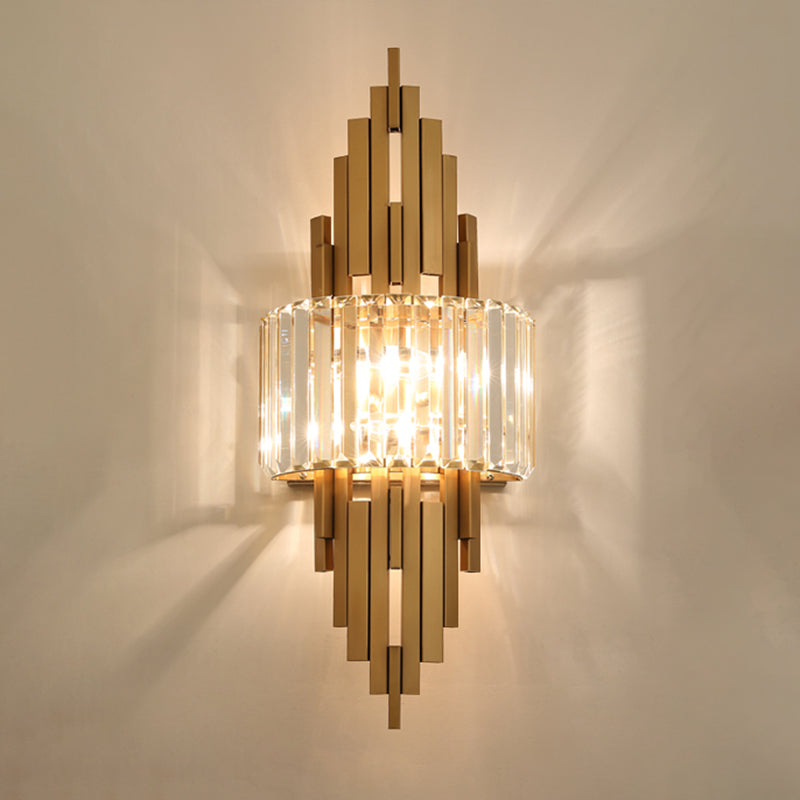 Gold Geometric Wall Sconce in Modern Luxury Style Metal Wall Lamp with Crystal Shade